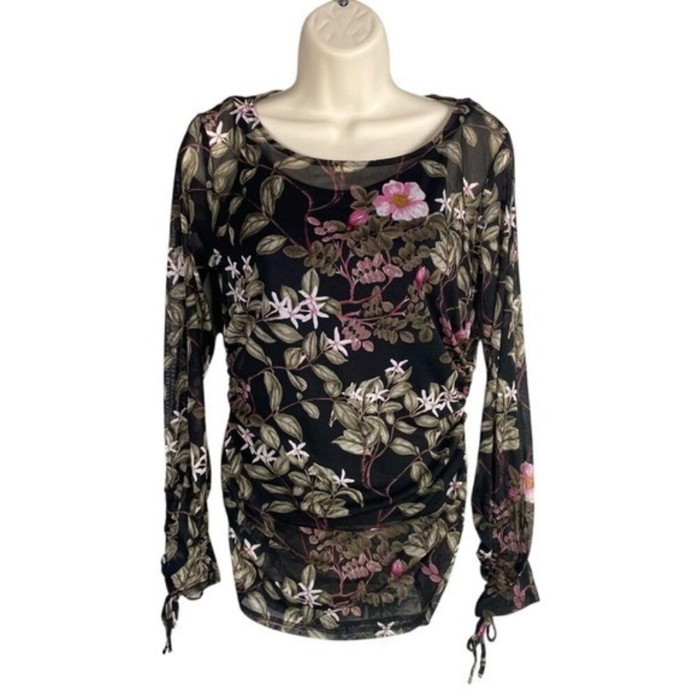 INC Floral Mesh Ruched Top Womens Small Whimsigoth Fairy‎ Goth Y2k Romantic